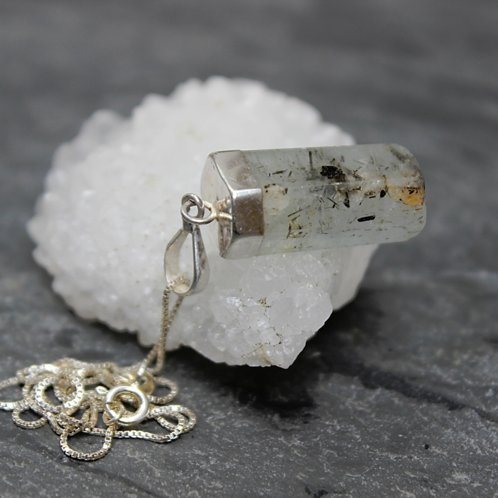 Aquamarine & Black Tourmaline Pendant Necklace
